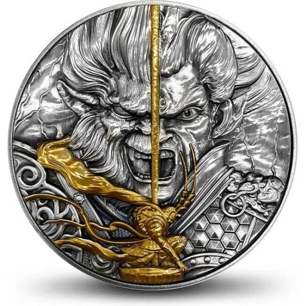 2020 $5 Monkey King Vs Er Lang Shen 2oz Silver 11.5oz Copper Bimetal Coin