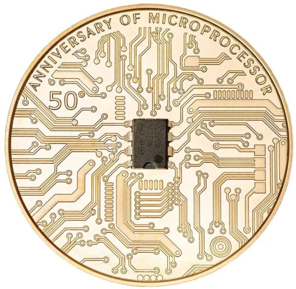 2021 $5 Microchip 50th Anniversary 2oz Gilded Silver Coin