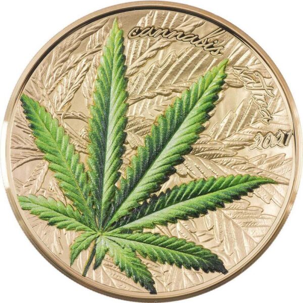 2021 Marijuana Cannabis Sativa Gilded Leaf 1oz Silver Coin