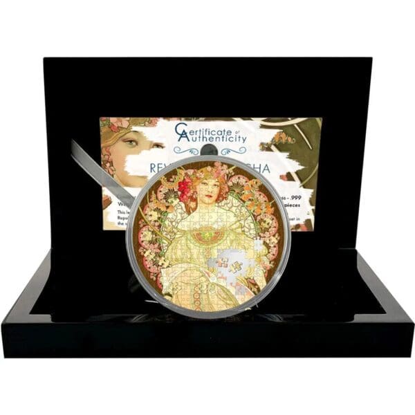 2021 $20 Micropuzzle Treasures Reverie by Mucha 3oz Silver Coin - Image 3