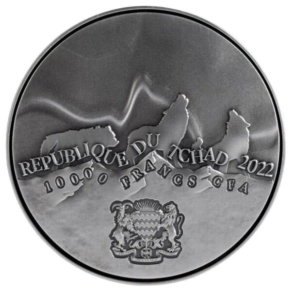 2022 Howling Wolf in the Northern Lights 2oz Silver 11.5oz Copper Bimetal Coin - Image 3