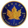 2022 $5 Royal Blue Maple Leaf Gilded 1oz Silver Coin
