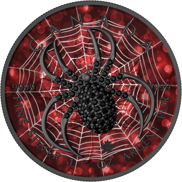 2022 $5 Black Spider Bejeweled Maple Leaf 1oz Silver Coin