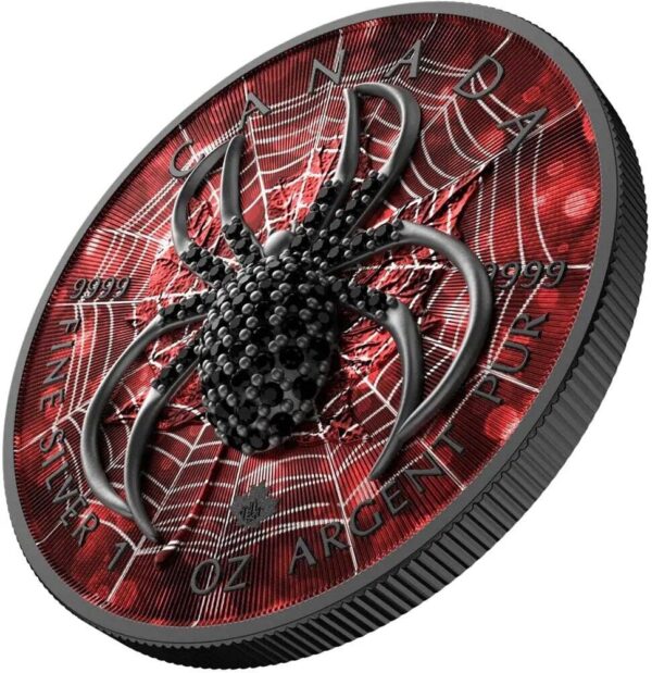 2022 $5 Black Spider Bejeweled Maple Leaf 1oz Silver Coin - Image 2