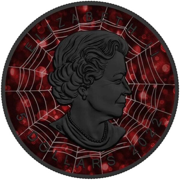 2022 $5 Black Spider Bejeweled Maple Leaf 1oz Silver Coin - Image 3