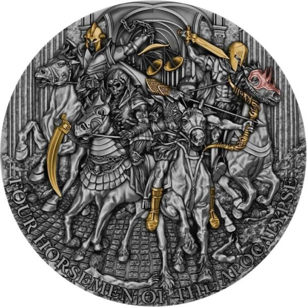 2022 $12 Four Horsemen Of The Apocalypse Gilded 5oz Silver Coin