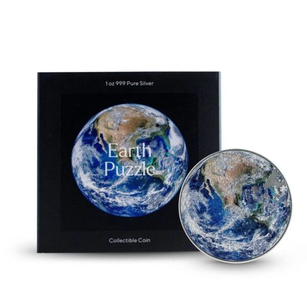 2022 Earth Puzzle 1oz Bimetal Silver Antiqued Coin