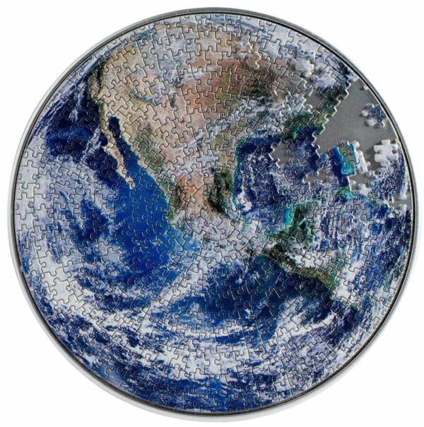 2022 Earth Puzzle 1oz Bimetal Silver Antiqued Coin - Image 2