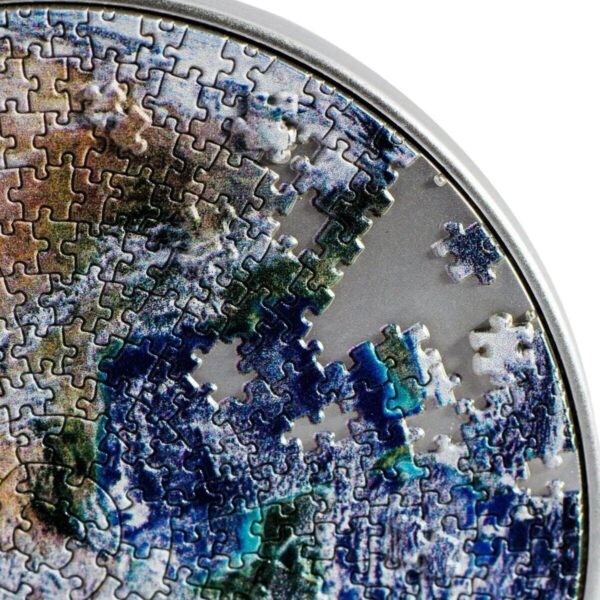 2022 Earth Puzzle 1oz Bimetal Silver Antiqued Coin - Image 4