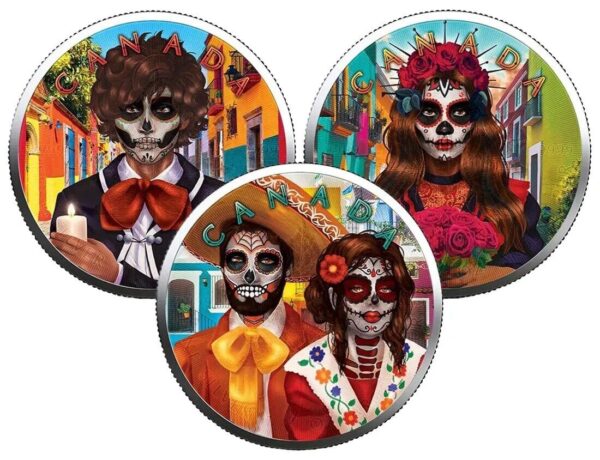 2022 $5 Día De Muertos Maple Leaf 1oz Silver 3 Coin Set