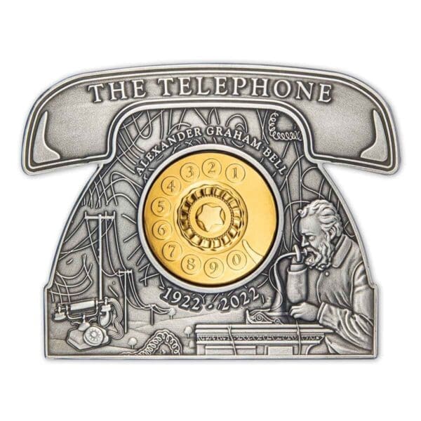 2022 $5 100th Anniversary of Alexander Graham Bell Telephone-shaped 3oz Silver Coin