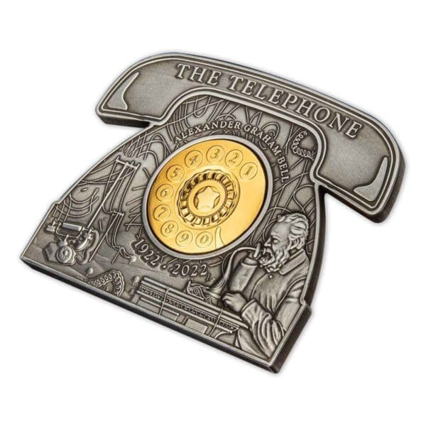 2022 $5 100th Anniversary of Alexander Graham Bell Telephone-shaped 3oz Silver Coin - Image 2