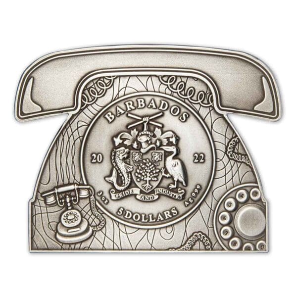 2022 $5 100th Anniversary of Alexander Graham Bell Telephone-shaped 3oz Silver Coin - Image 3