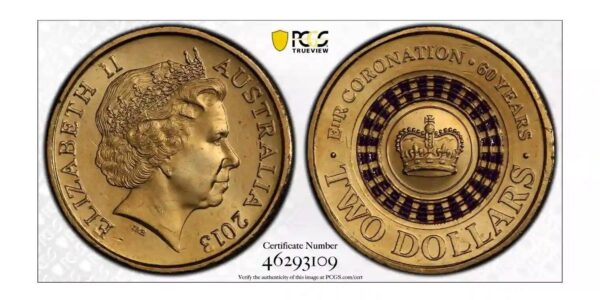 MS66 2013 $2 Queen's Coronation 60th Anniversary Coloured Coin