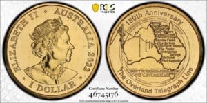 MS67 2022 $1 150th Anniversary Overland Telegraph Line Coin