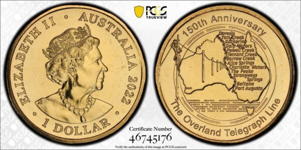 MS67 2022 $1 150th Anniversary Overland Telegraph Line Coin