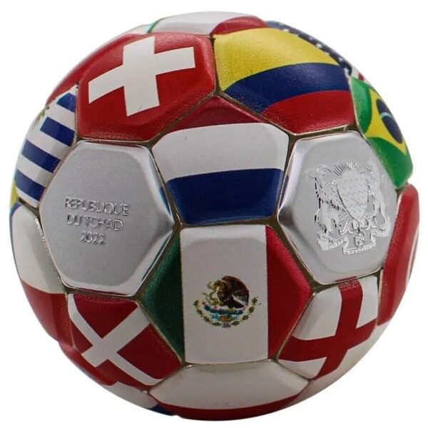 2022 Soccer Ball Country Flags Silver Spherical Coin - Image 3