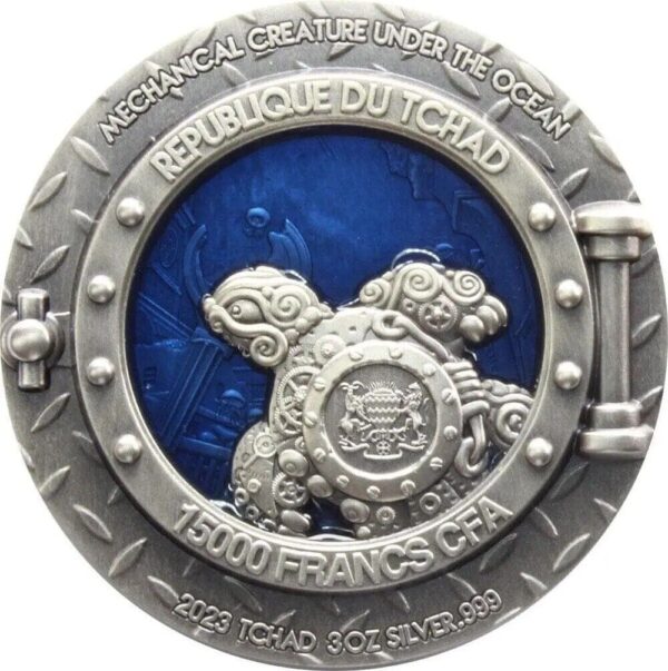 2023 Mechanical Creature Under the Ocean 3oz Silver Antiqued Coin