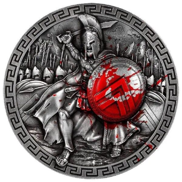 2023 King Leonidas I Of Sparta 5oz Silver Antiqued Concave Coin