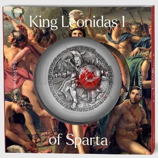 2023 King Leonidas I Of Sparta 5oz Silver Antiqued Concave Coin - Image 5