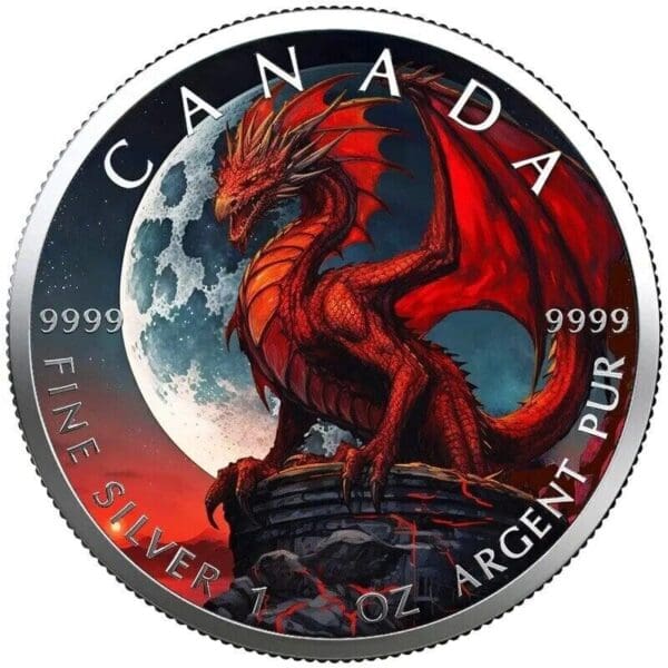 2023 $5 Red Dragon 1st Edition Holographic Maple Leaf 1oz Silver Coin
