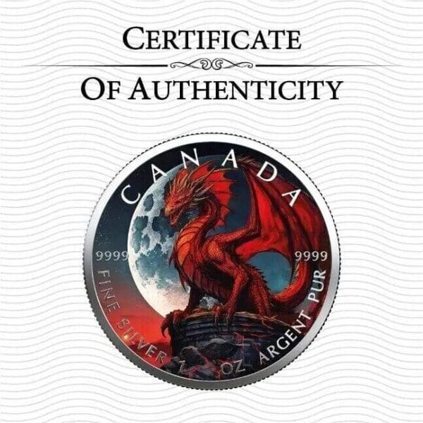 2023 $5 Red Dragon 1st Edition Holographic Maple Leaf 1oz Silver Coin - Image 3