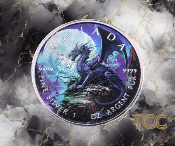 2023 Canada Purple Dragon 2nd Edition Holographic Maple Leaf 1oz Coin - Image 2