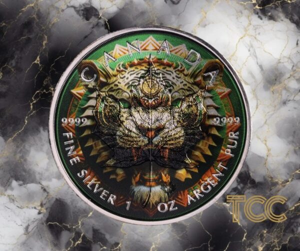 2023 Mandala Tiger 1st Edition Holographic Maple Leaf 1oz Silver Coin - Image 2