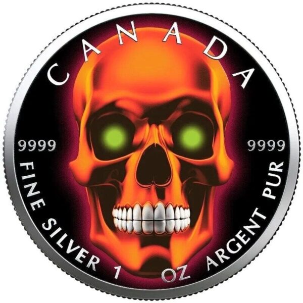 2023 Orange Fire Skull Maple Leaf Silver 1oz Coin