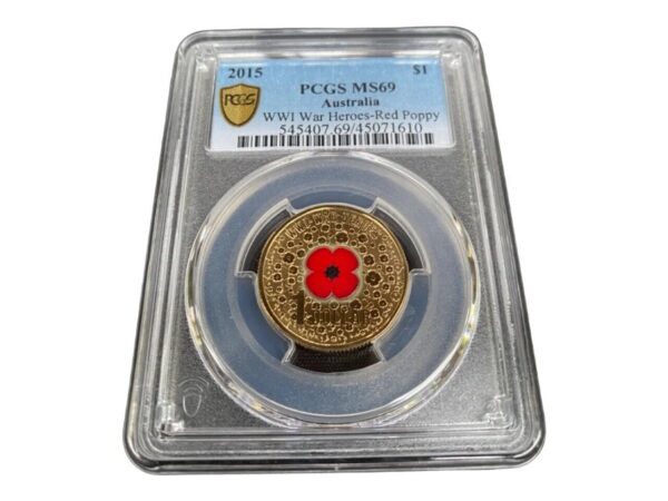 MS69 2015 $1 WW1 War Heroes Red Poppy Coin - Image 2