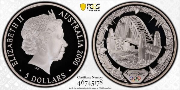 PR69DCAM 2000 $5 Olympics Sydney Harbour Bridge 1oz Silver Coin