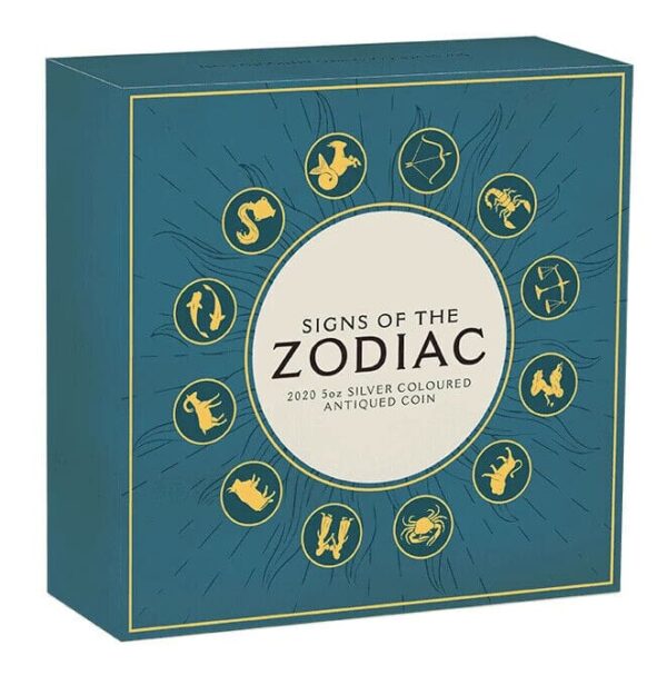 2020 Signs of the Zodiac 5oz Silver Antiqued Coloured Coin - Image 4