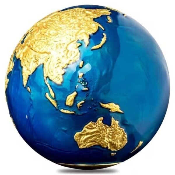 2021 $5 Blue Marble Gold Plating Earth Spherical 3oz Silver Coin - Image 2