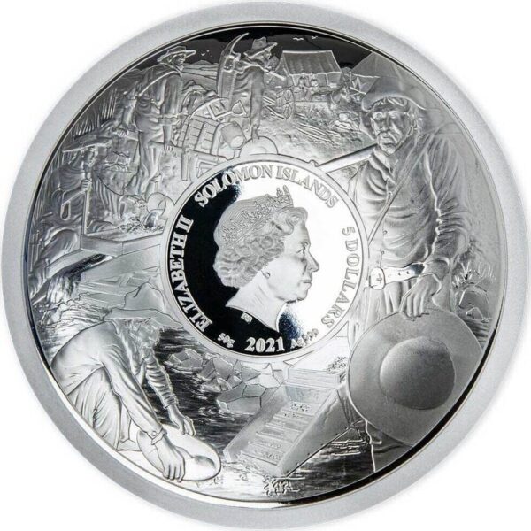 2021 $5 Gold Rush Klondike 125th Anniversary Concave Silver Coin - Image 2