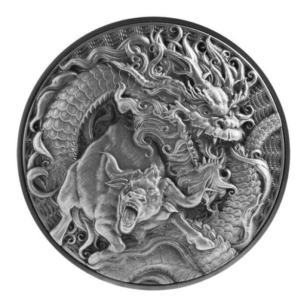 2021 $10 Auspicious Dragon Zodiac Pairing Chinese Dragon and Ox 2oz Silver Coin