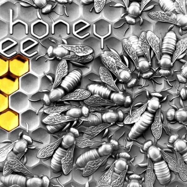 2021 $5 Honey Bee Gold Plated 2oz Silver High Relief Antique Coin - Image 2