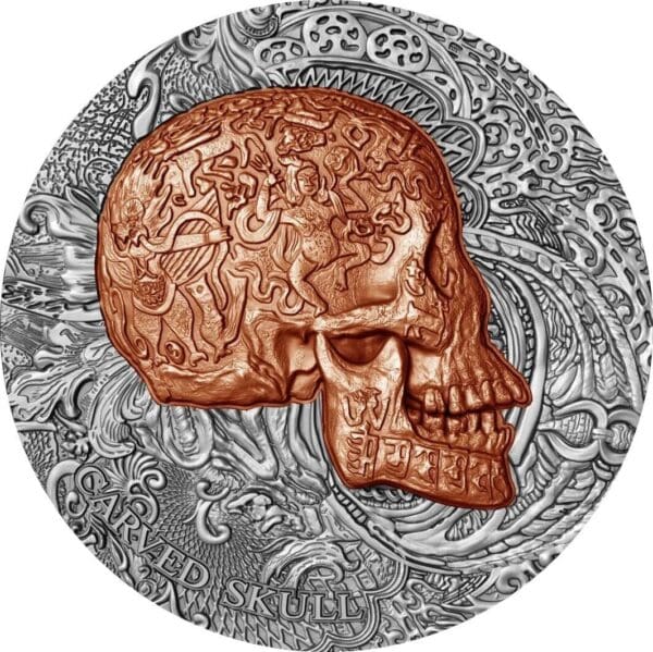2017 Carved Skull Copper Plated Antiqued 1oz Silver Coin