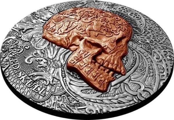 2017 Carved Skull Copper Plated Antiqued 1oz Silver Coin - Image 2