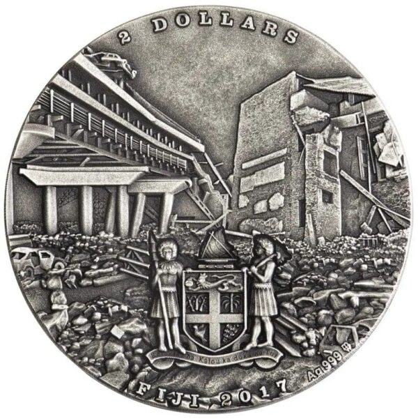 2017 $2 Earthquake Cataclysms High Relief 1oz Silver Coin - Image 5