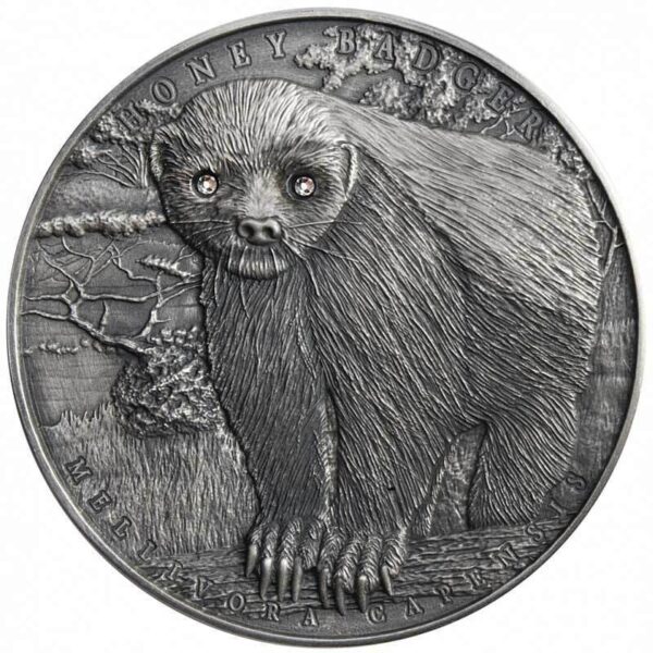 2015 $2 Honey Badger Brave Animals Antiqued 2oz Silver Coin