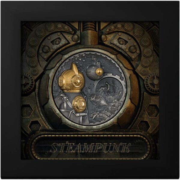 2022 $20 Steampunk 3oz Nautilus Silver Gilded Coin - Image 2