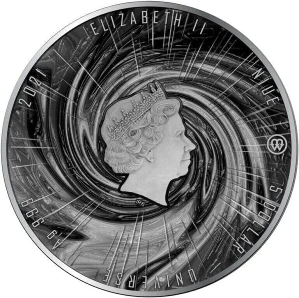 2021 $5 Universe Black Hole 2oz Silver Antiqued Coin - Image 3