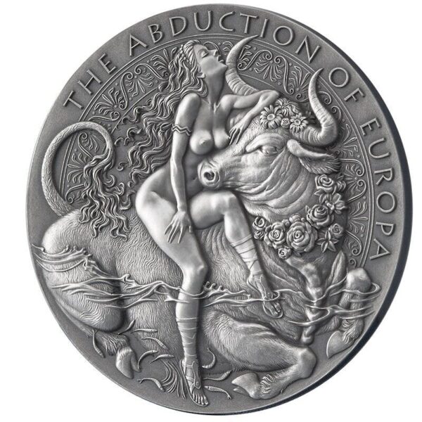 2022 The Abduction of Europa Celestial Beauty 2oz Silver Antiqued Coin - Image 2