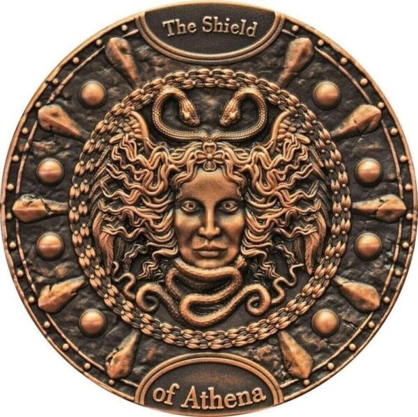 2022 $5 The Shield of Athena 2oz Silver Antiqued Coin