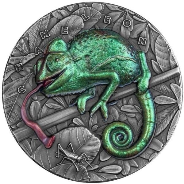 2021 $7 Amazing Animals Chameleon 3oz Silver Antiqued Coin