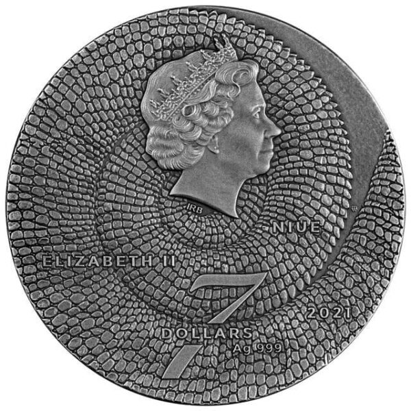 2021 $7 Amazing Animals Chameleon 3oz Silver Antiqued Coin - Image 3