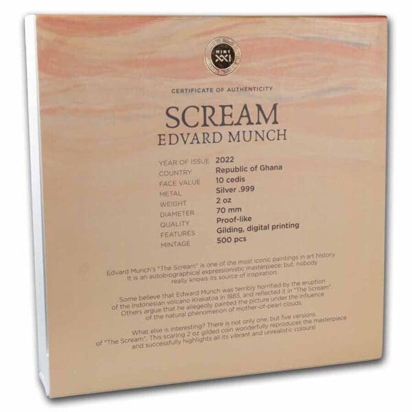 2022 ₵10 Scream Edvard Munch 2oz Silver Coin - Image 5