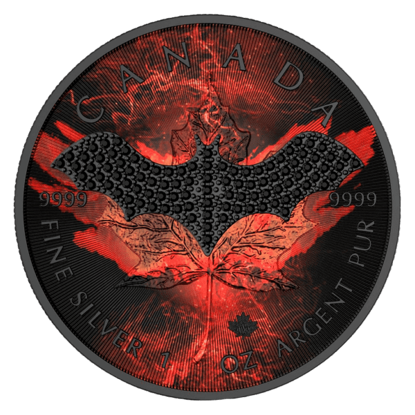 2022 $5 Dark Bat Bejeweled Maple Leaf 1oz Silver Coin