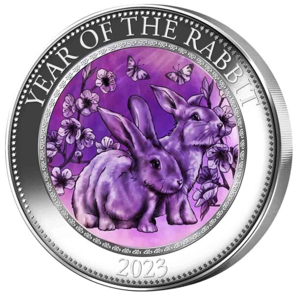 2023 $25 Lunar Year of the Rabbit Mother of Pearl 5oz Silver Coin