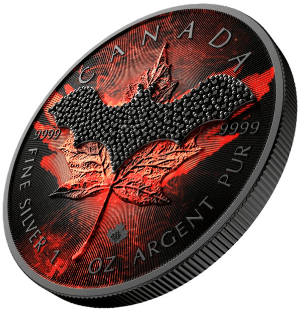 2022 $5 Dark Bat Bejeweled Maple Leaf 1oz Silver Coin - Image 2